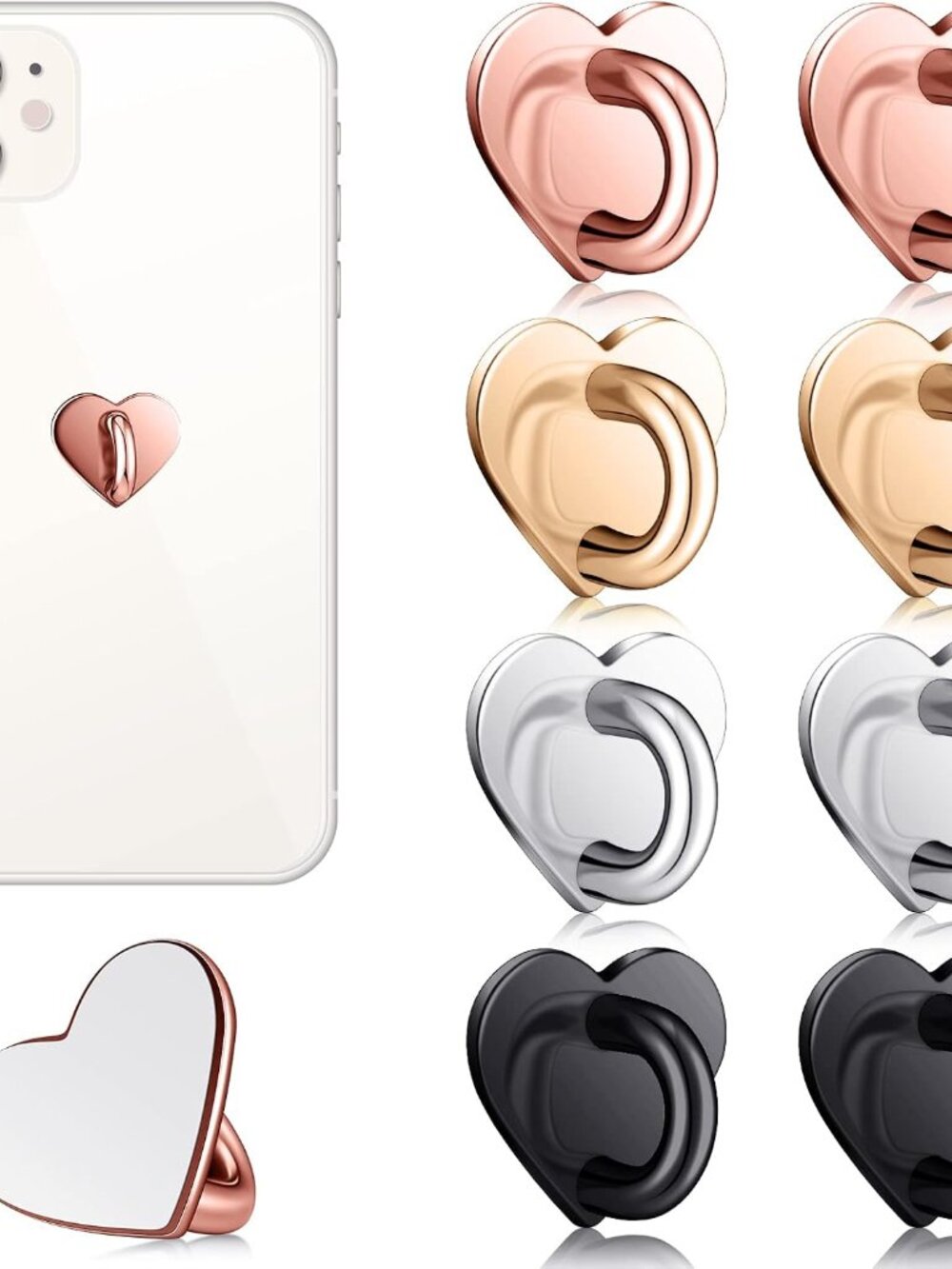 8 Pcs Heart Phone Charm Hook,Gold, Silver, Rose Gold, Black